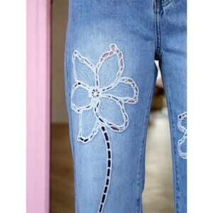 OLI & HALI JEANS OH! Jeans Embroidered floral cotton jeans womens medium 6 - 8